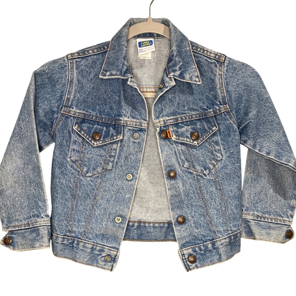 Vintage Little Levis Kids Acid Wash Orange Tab Denim Trucker Jacket made USA